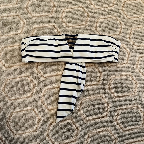 Other - Strapless Navy and White Striped Bikini Top with Tie Back